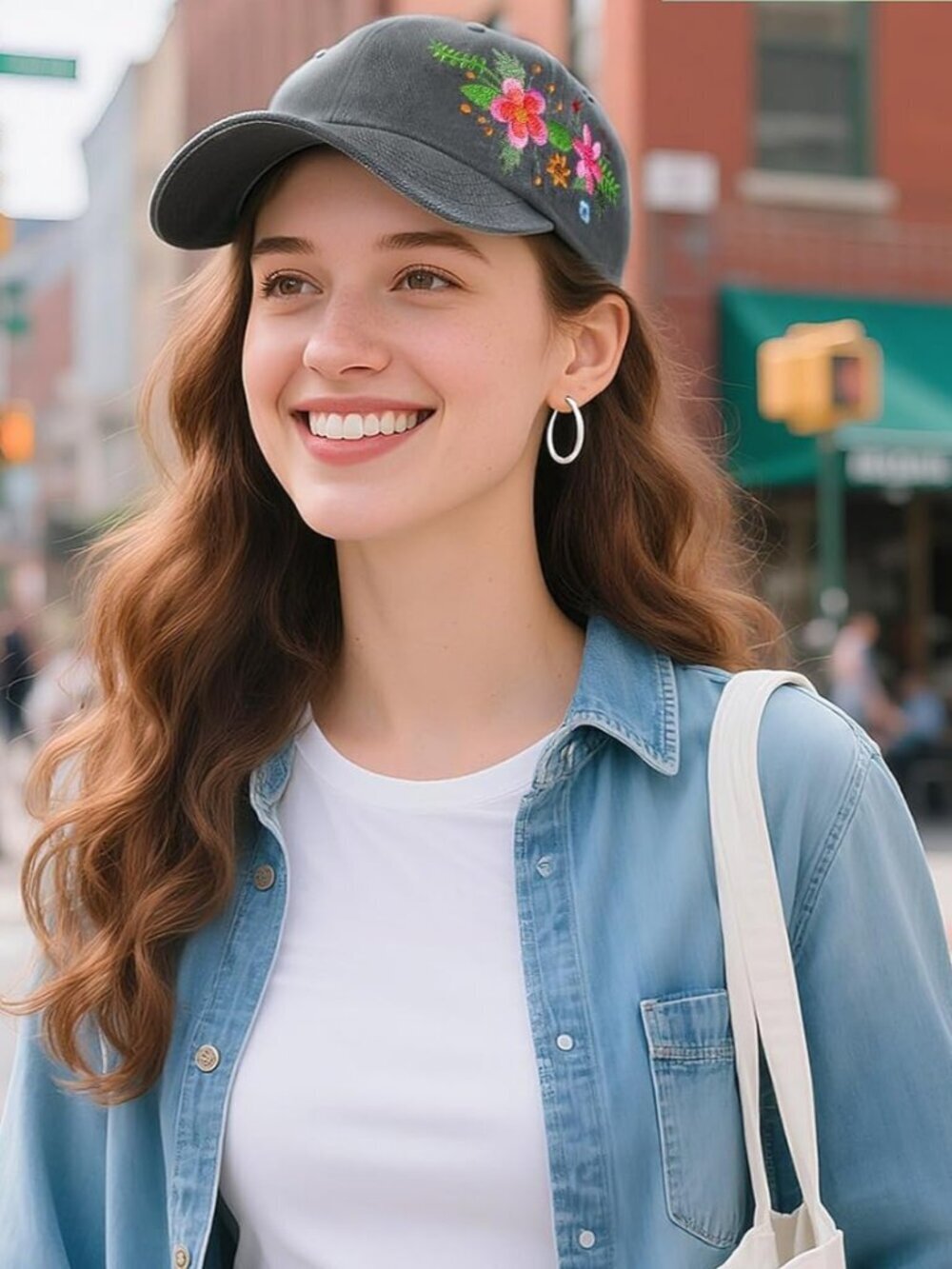Women's Embroidered Baseball Cap Adjustable Soft Breathable Hats Floral(Gray)